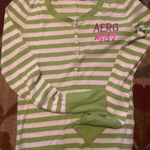 Aeropostale Green and White Striped Blouse